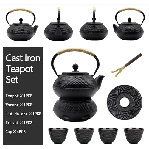 YJX Japanese Tetsubin Tea Kettle Set with Cups, Cast Iron Teapot with Stainless Steel Infuser and Enameled Interior (900ml) - Image 3