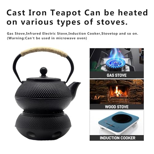 YJX Japanese Tetsubin Tea Kettle Set with Cups, Cast Iron Teapot with Stainless Steel Infuser and Enameled Interior (900ml) - Image 4
