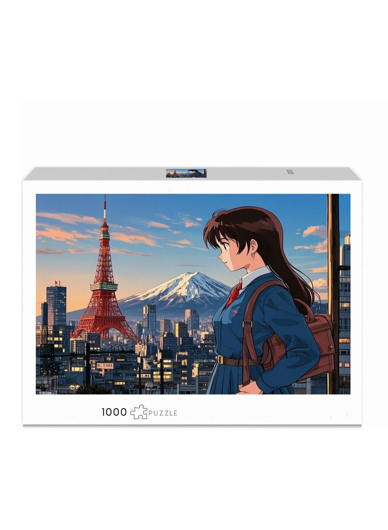 Anna 1000-Piece Vintage Anime Girl & Architectural Landscape Jigsaw Puzzle - Image 1