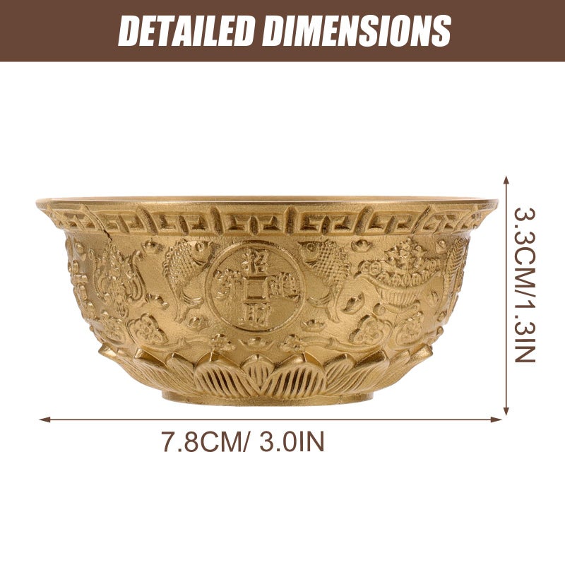 8cm Brass Feng Shui Wealth Bowl Treasure Basin Auspicious Decor for Home Office Shop Display - Image 3