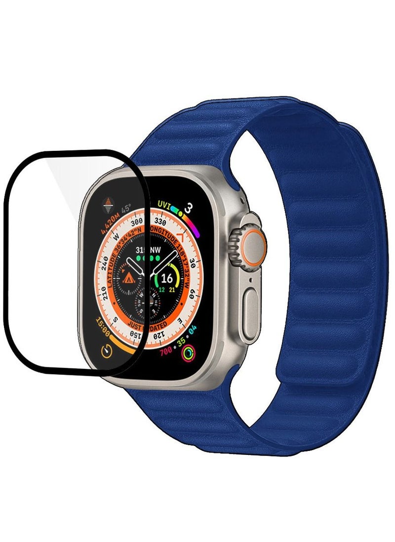 CATANES 2 Packs For Apple Watch Band 49mm Leather Link Strap Magnetic Loop Bracelet and 3D Screen Protector Dark Blue  - Image 3