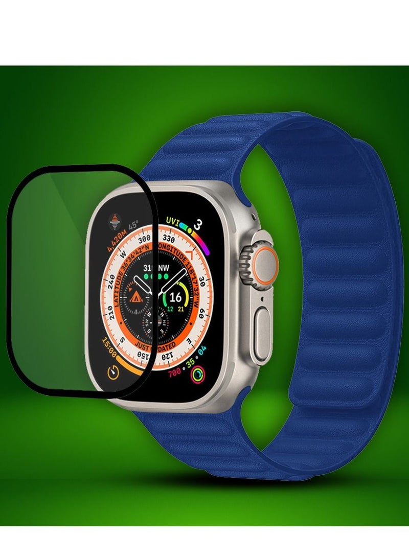 CATANES 2 Packs For Apple Watch Band 49mm Leather Link Strap Magnetic Loop Bracelet and 3D Screen Protector Dark Blue  - Image 2