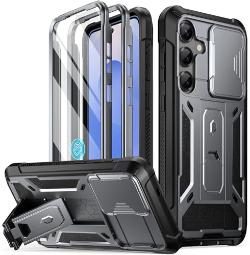 Poetic Spartan Case for Galaxy S25 Plus 67 Slide Camera Cover Screen Protector Works with Fingerprint IDMilitary Grade Rugged Shockproof S25 Plus Phone Case with Kickstand Metallic Gun Metal - Image 1