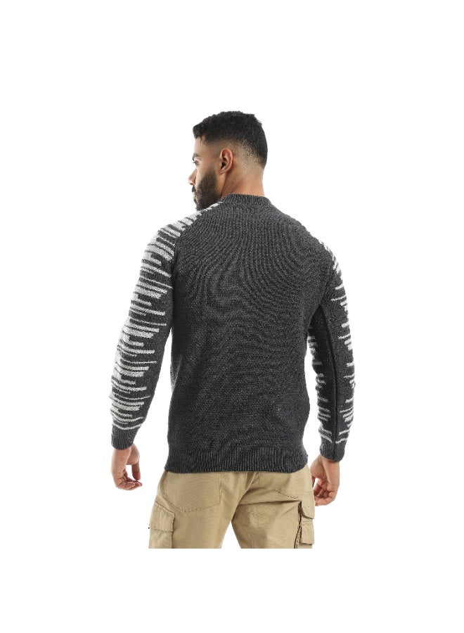 سيزار بلوفر صوف رجالي سادة من الصدر وتخطيطات علي الكم - Image 3