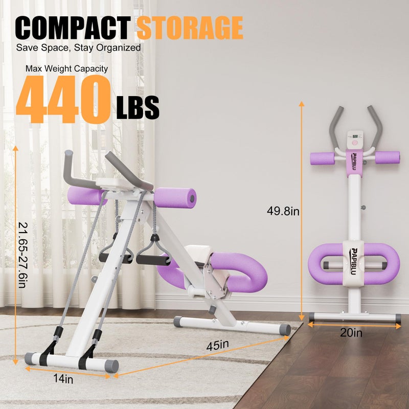 PAPIBLU Abdominal Trainers - Adjustable Ab Trainer Machine, Foldable Abdominal Workout Equipment with Knee Protection - Home Gym Core Strength Trainer for Men & Women - Purple - Image 3