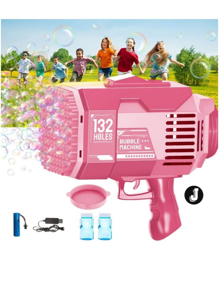 JAJEEK "New 132-Hole Gatling Bubble Gun with Colorful LED Lights | Electric Bubble Launcher with Bubble Liquid for Kids & Adults, Perfect for Outdoor & Indoor Parties, Weddings, and Gardens, Pink" - Image 1