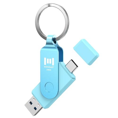 MOSDART 128GB USB C 32 Fast Speed C and A Dual Flash Drive exFAT Memory Stick with Keychain and LED Indicator for iPhone 151617 Android Phone iPad MacBook and Other Laptops Sky Blue - Image 1