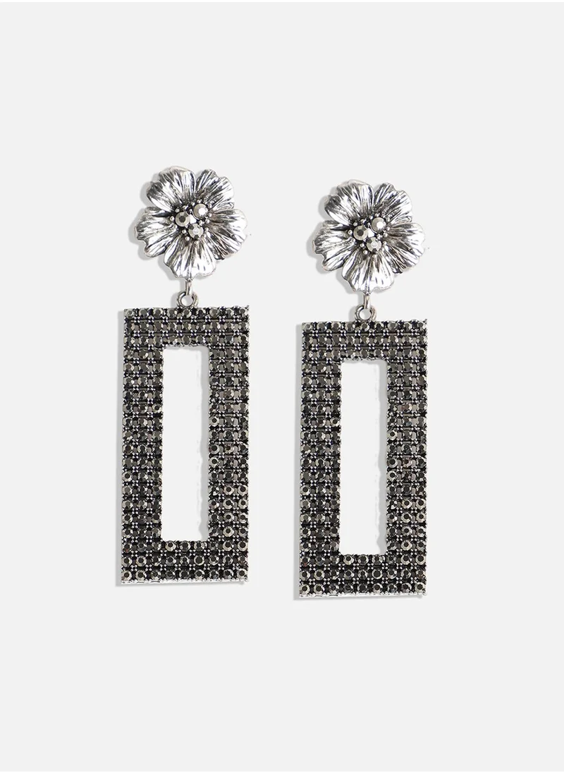 SOHI Daisy Intricate Geometric Drop Earrings - Silver-Colour