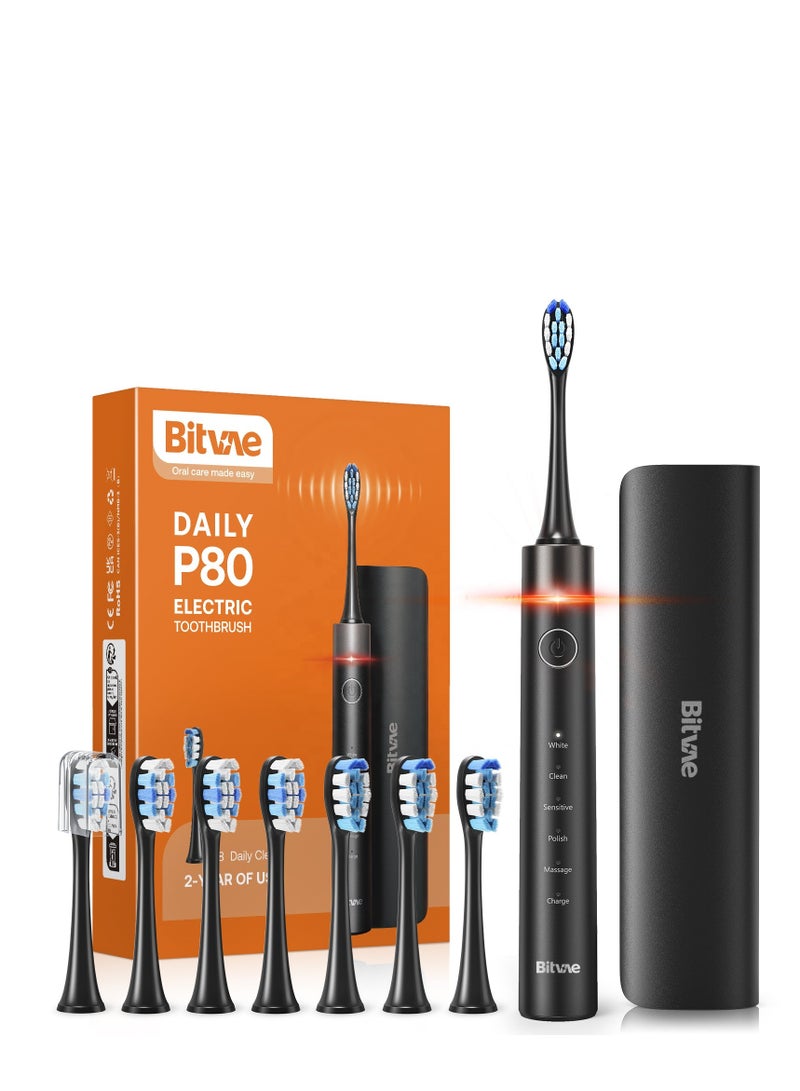 Bitvae P80 Sonic Electric Toothbrush with 40,000 VPM Vibration Frequency, 5 Cleaning Modes, Pressure Sensor, Smart 2-Minute Timer & Low Battery Reminder, W-Shaped 3D DuPont Nylon Brush Head for Superior Plaque Removal, IPX7 Waterproof Rechargeable Toothbrush for Adults with Long Battery Life, FCC Certified Oral Care Tooth Brush with 18-Month Warranty – Professional Dental Cleaning, Whitening & Gum Care - Image 1