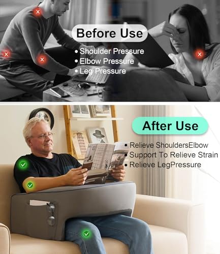 cooloo8 Soft Lap Desk Pillow for Adult, Extra Large Reading Pillow with Pocket, Arm Rest Pillow, Memory Foam Bed Rest Pillow can Reading, Working in Bed Floor Sofa (Grey) - Image 2