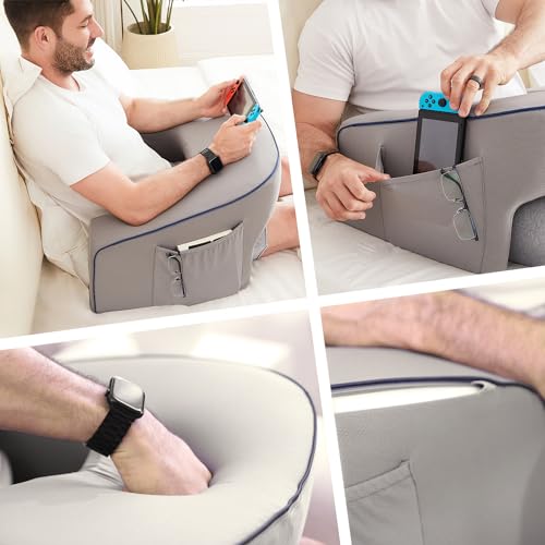 cooloo8 Soft Lap Desk Pillow for Adult, Extra Large Reading Pillow with Pocket, Arm Rest Pillow, Memory Foam Bed Rest Pillow can Reading, Working in Bed Floor Sofa (Grey) - Image 5