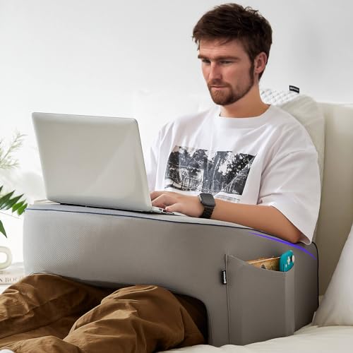 cooloo8 Soft Lap Desk Pillow for Adult, Extra Large Reading Pillow with Pocket, Arm Rest Pillow, Memory Foam Bed Rest Pillow can Reading, Working in Bed Floor Sofa (Grey) - Image 1