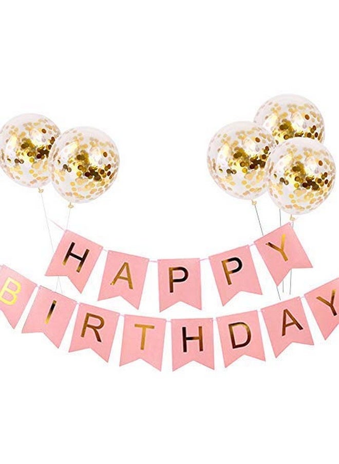 Balloonistics Balloonistics Balloons with Golden Colored Pre-Filled Confetti and Pink Happy Birthday Banner Combo  - Image 1