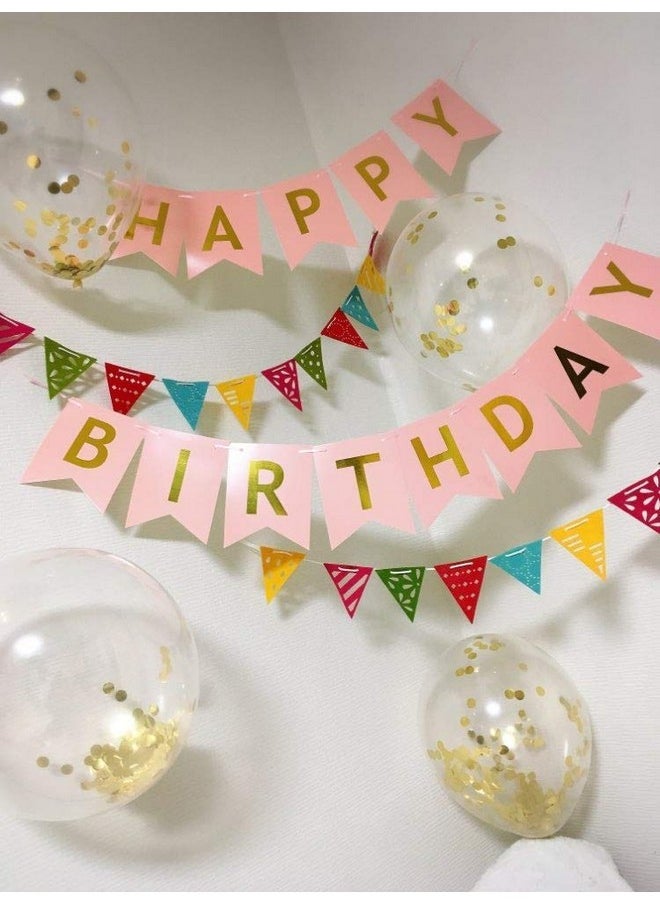 Balloonistics Balloonistics Balloons with Golden Colored Pre-Filled Confetti and Pink Happy Birthday Banner Combo  - Image 2