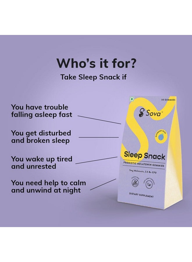 Sova Sleep Snack | Sugar Free Probiotic Melatonin Gummies | Deep Sleep | Relaxation & Stress Relief | Fall Asleep Faster | 5mg Melatonin | 2.5 Billion CFU | 30 Vegan Gummies | Non Habit Forming - Image 2