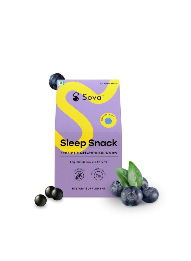 Sova Sleep Snack | Sugar Free Probiotic Melatonin Gummies | Deep Sleep | Relaxation & Stress Relief | Fall Asleep Faster | 5mg Melatonin | 2.5 Billion CFU | 30 Vegan Gummies | Non Habit Forming - Image 1