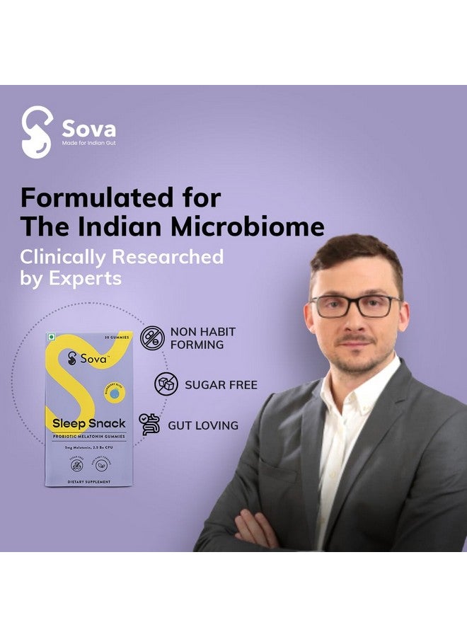 Sova Sleep Snack | Sugar Free Probiotic Melatonin Gummies | Deep Sleep | Relaxation & Stress Relief | Fall Asleep Faster | 5mg Melatonin | 2.5 Billion CFU | 30 Vegan Gummies | Non Habit Forming - Image 3