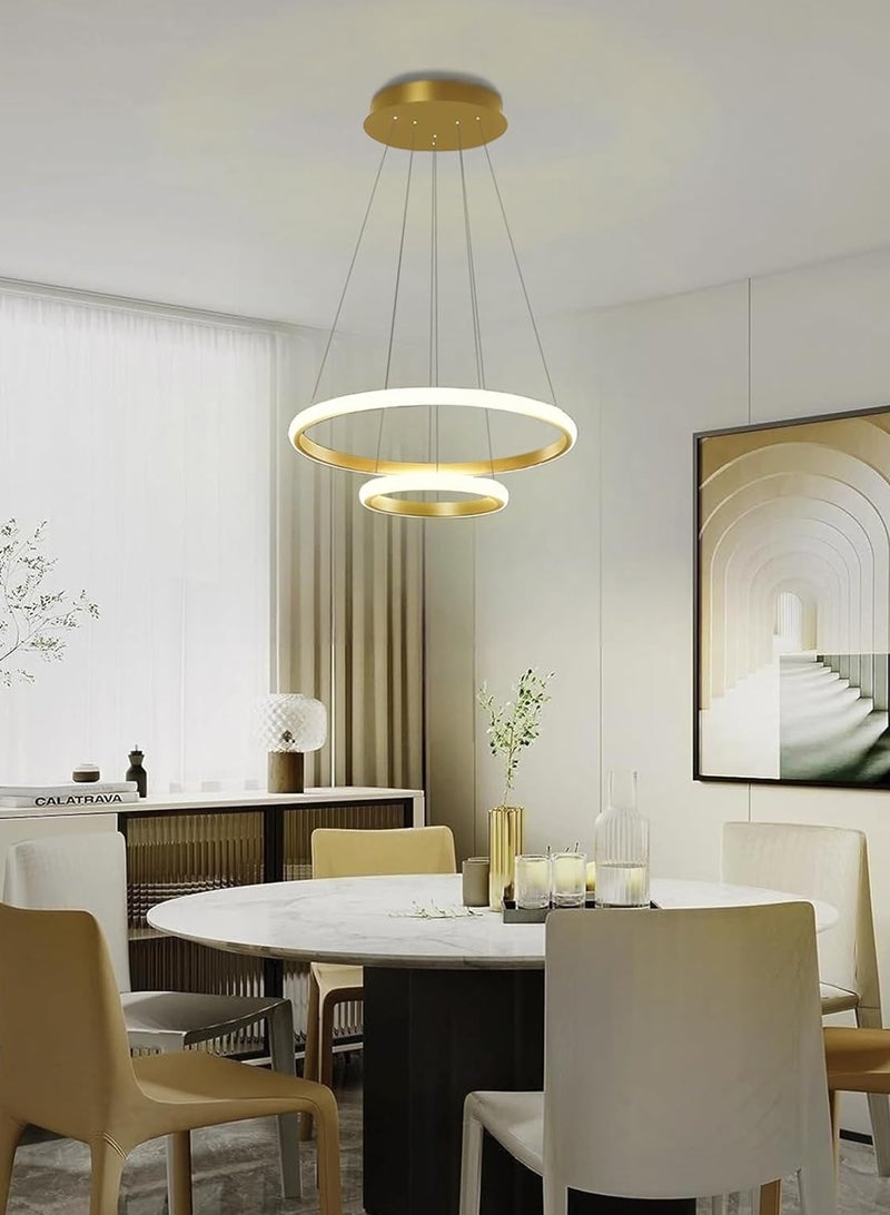 LOOPITYS Modern golden ring pendant light, dimmable LED pendant light with remote control, 1-meter-long adjustable LED pendant light, suitable for dining rooms, living rooms, kitchens, islands, corridors, entrance halls (2-ring, three color temperature 3000K-6000K) - Image 5