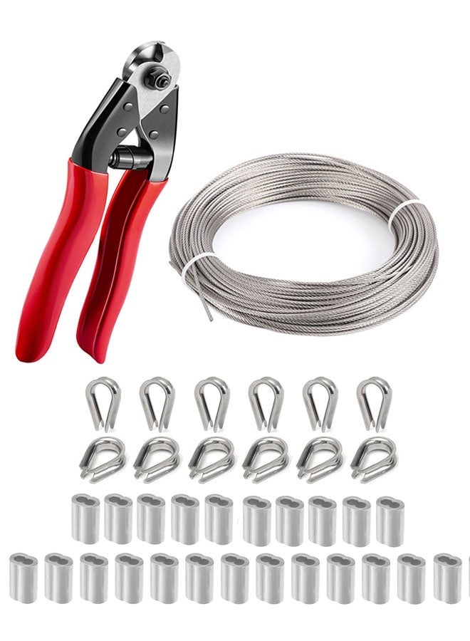 HOOTO 3mm×30 mstainless steel cable, steel wire rope - string aircraft wire rope with 24loop sleeve and 12 top pins - heavy-duty suitable for deck railings, string light suspension, gardens, oceans,Climbing Plants Lights Picture Hanging, DIY projectsRope with Loop Sleeve & Thimble - Heavy Duty for Deck Railing, String Light Hanging, Garden, Marine, DIY Projects - Image 1