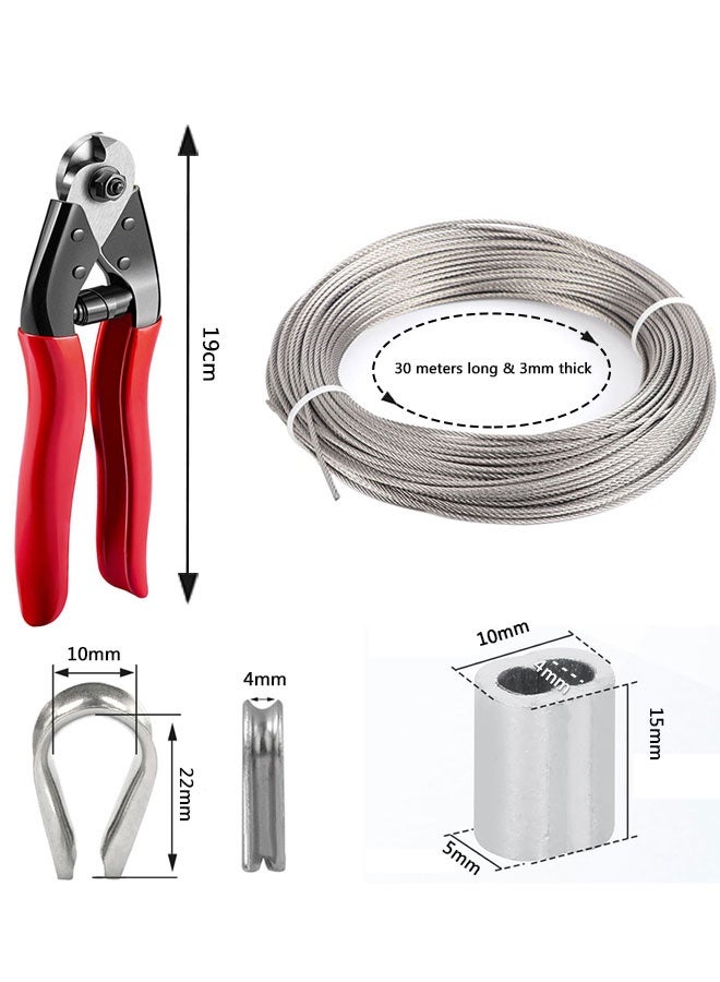 HOOTO 3mm×30 mstainless steel cable, steel wire rope - string aircraft wire rope with 24loop sleeve and 12 top pins - heavy-duty suitable for deck railings, string light suspension, gardens, oceans,Climbing Plants Lights Picture Hanging, DIY projectsRope with Loop Sleeve & Thimble - Heavy Duty for Deck Railing, String Light Hanging, Garden, Marine, DIY Projects - Image 2