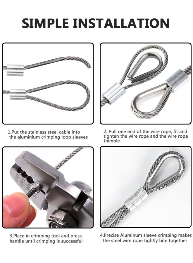 HOOTO 3mm×30 mstainless steel cable, steel wire rope - string aircraft wire rope with 24loop sleeve and 12 top pins - heavy-duty suitable for deck railings, string light suspension, gardens, oceans,Climbing Plants Lights Picture Hanging, DIY projectsRope with Loop Sleeve & Thimble - Heavy Duty for Deck Railing, String Light Hanging, Garden, Marine, DIY Projects - Image 4