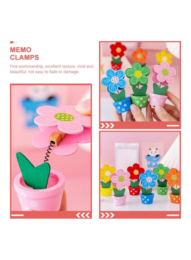Excefore 12PCS  Picture Stand Wooden Base Photo Holder Flower Pot Table Name Number Holder Desktop Holders Picture Memo Note Photo Clip for Home Office Party, Random Color Desktop Stand - Image 4