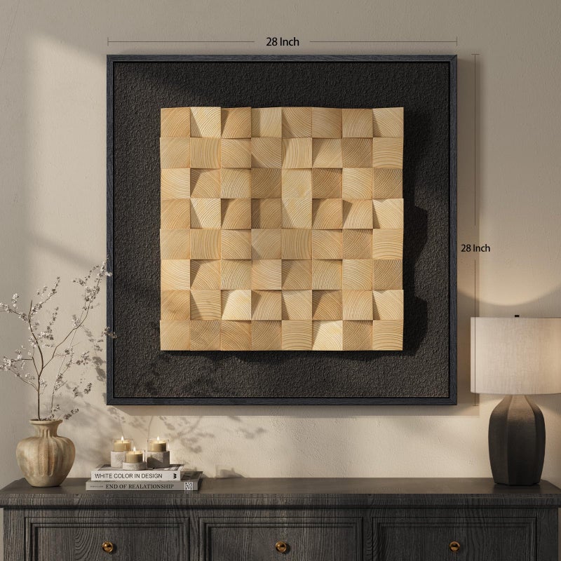 Cuspin Framed 3D Textured Wood Wall Art, Modern Minimalist Nature Wood Geometric Artwork for Walls, Contemporary Rustic Black Sandstone Painting Wall Decor for Living Room, Bedroom, Kitchen, Office, 28x28 - Image 5