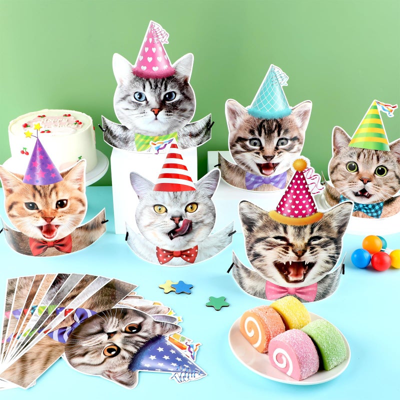 Oitnlaughter 24 Pcs Cat Birthday Party Hats Cats Theme Party Supplies Kitten Parties Paper Crowns Animal Kitties Cat Faces Headbands for Girls Kids Birthday Baby Shower Decorations - Image 4