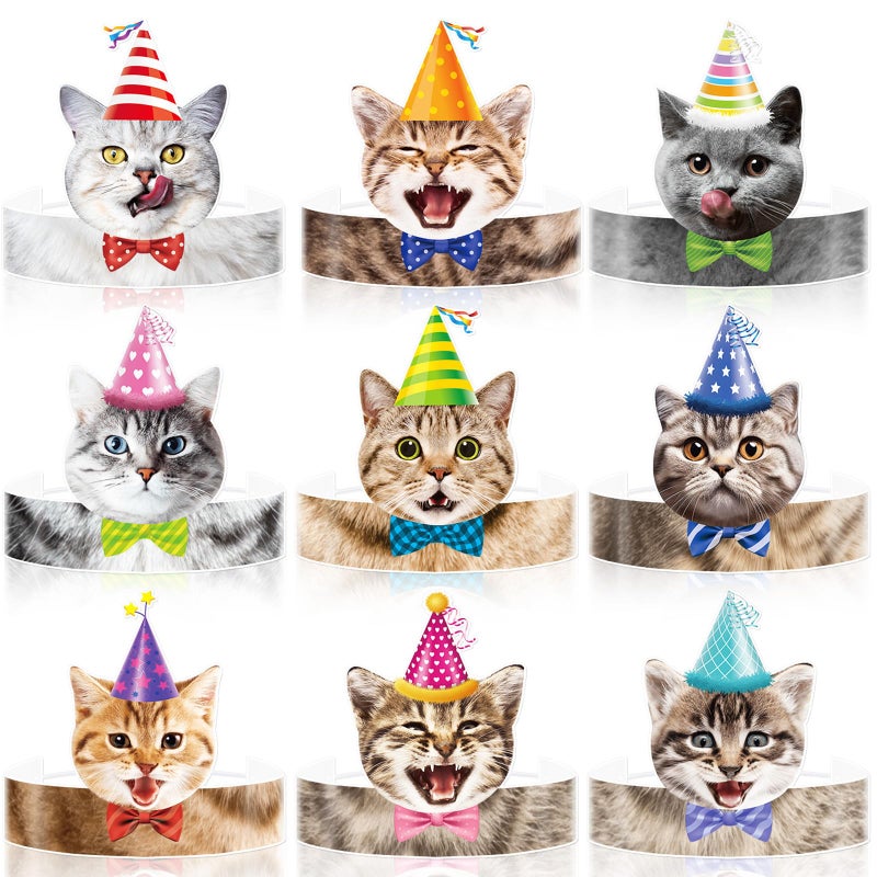 Oitnlaughter 24 Pcs Cat Birthday Party Hats Cats Theme Party Supplies Kitten Parties Paper Crowns Animal Kitties Cat Faces Headbands for Girls Kids Birthday Baby Shower Decorations - Image 1