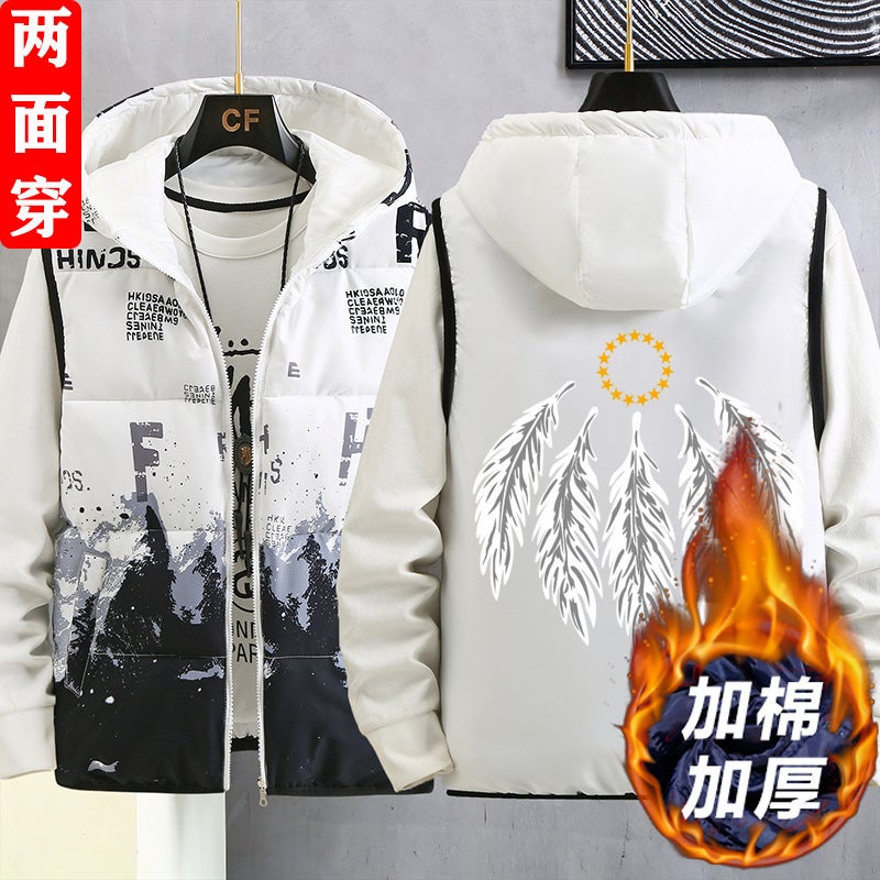 Student Reversible Work Cotton Vest Trendy Stylish Versatile Warm Sleeveless Jacket For Teenagers - Image 4