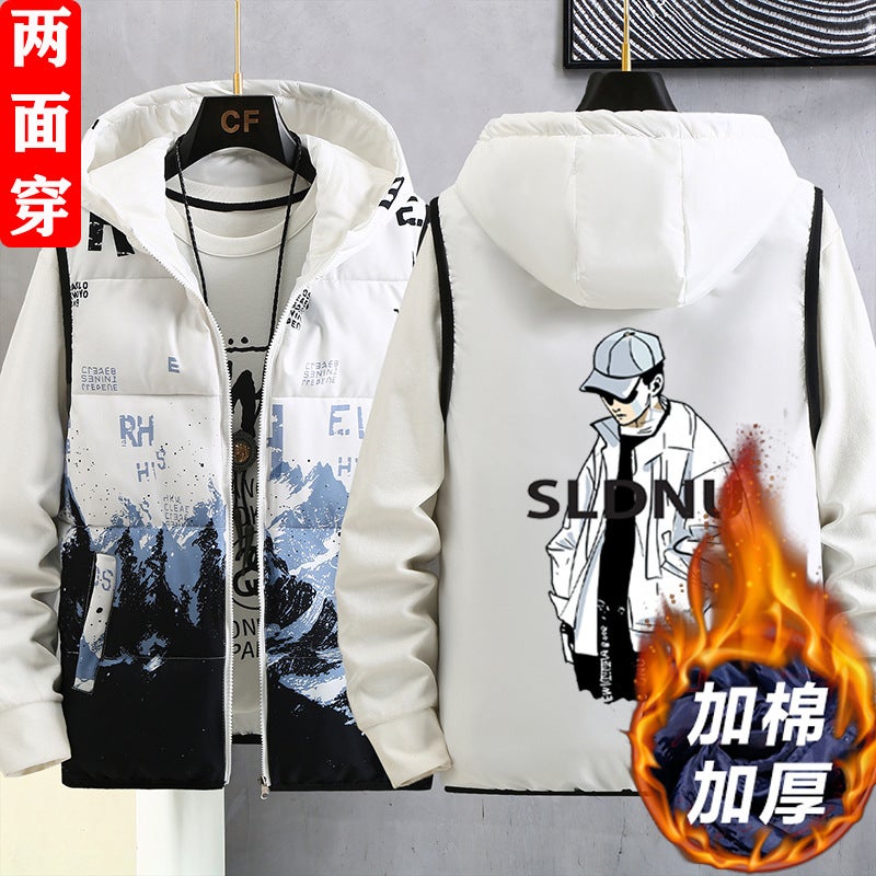 Student Reversible Work Cotton Vest Trendy Stylish Versatile Warm Sleeveless Jacket For Teenagers - Image 3