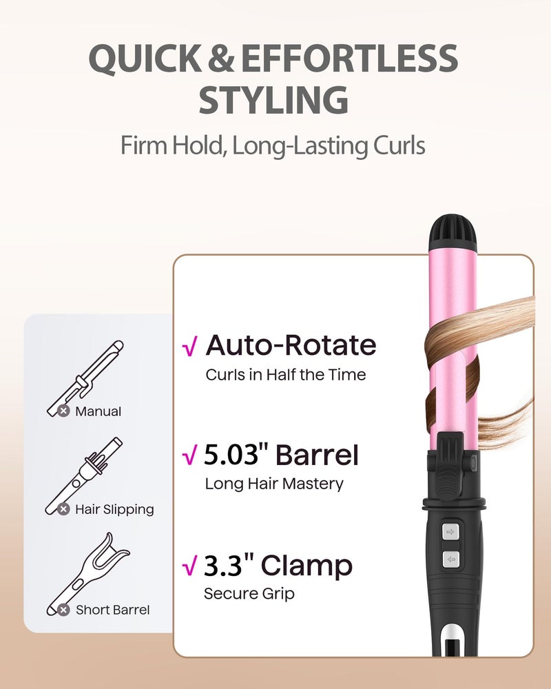 amovee Hair Curler Automatic Rotatingâ€“1.25 Inch Automatic Hair Curler with Adjustable Temp 180Â°F to 410Â°F & LCD Display, Dual Voltage Beach Waves Curling Iron for Effortless Beach Waves - Image 3