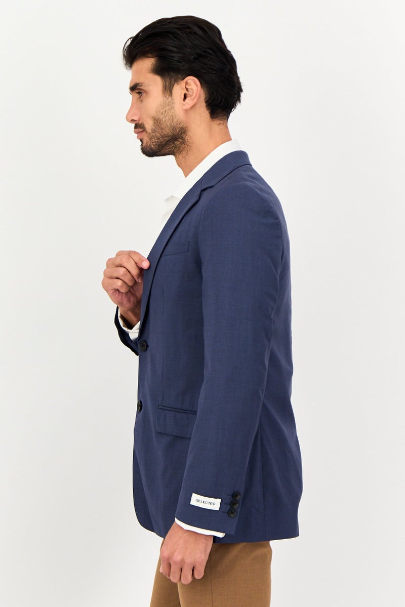 SELECTED Men Regular Fit Solid Formal Blazer, Slate Blue - Image 3