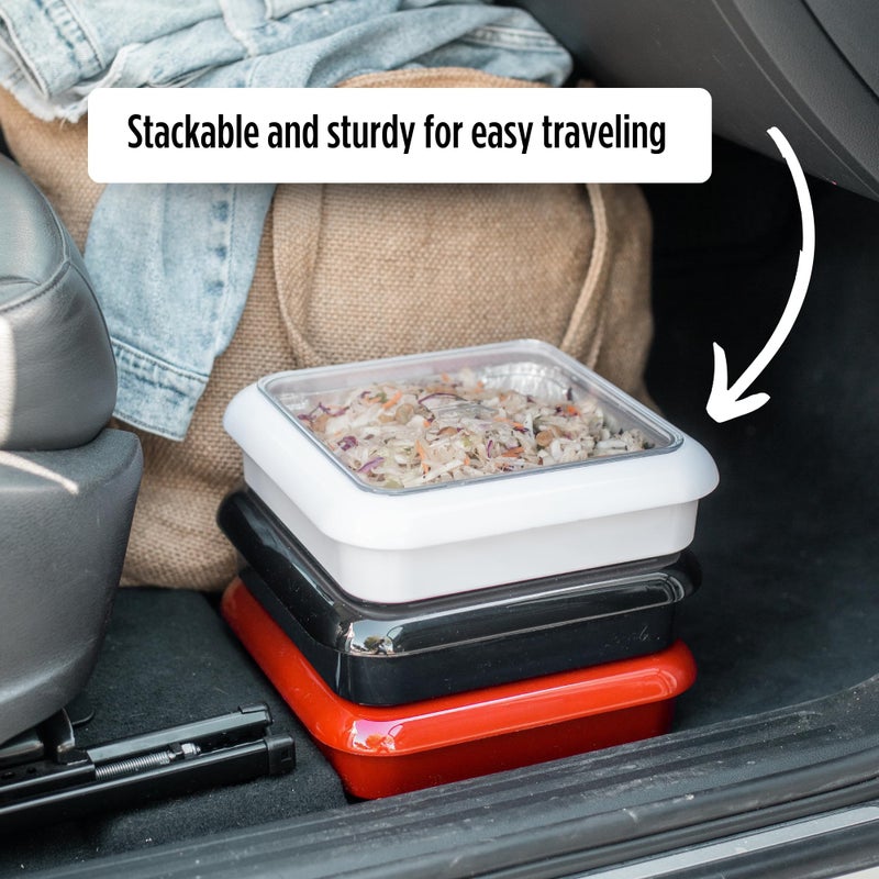 Fancy Panz, 8x8 Serving Tray for Foil Pans with Removable Lid, Made in The USA Foil Pan Carrier, Stackable Travel Casserole Carrier, White - Image 5
