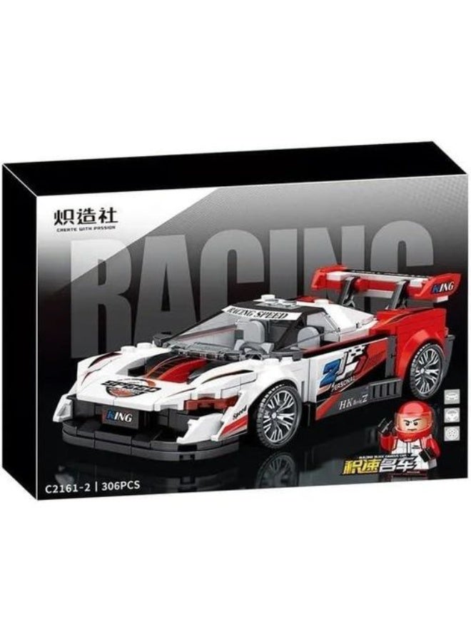 Building Blocks Racing Car Set, 306 Pieces with Minifigure - Image 1