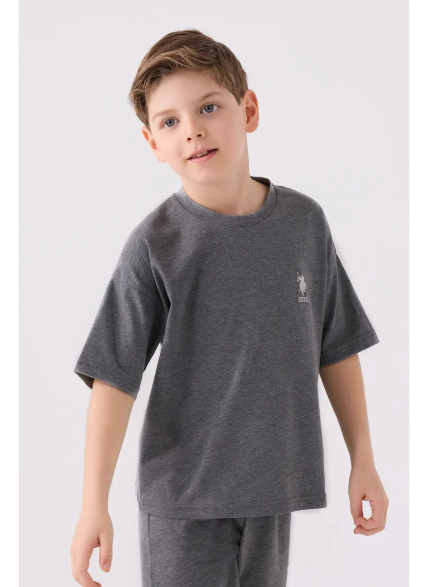 يو اس بولو اسن Boys Anthracite Melange Bermuda Set