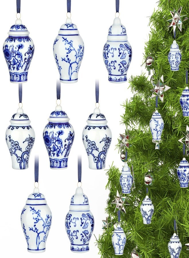 Vesici 8 Pieces Christmas Chinoiserie Ornaments Mini Ginger Jar Ornaments Porcelain Hanging Ornaments Blue and White Ginger Jars Chinoiserie Decor for Xmas Tree Decorations (Classic) - Image 1