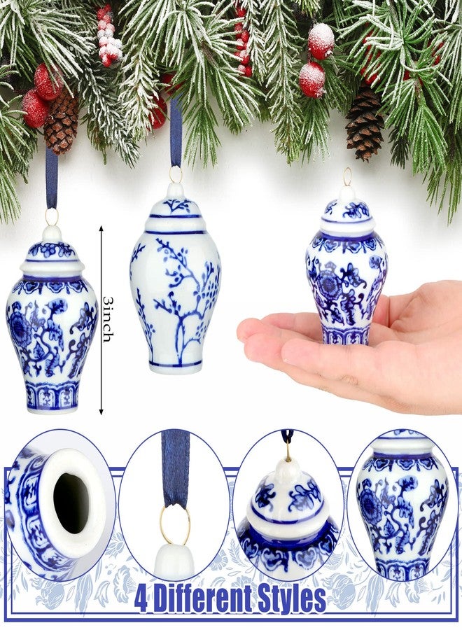 Vesici 8 Pieces Christmas Chinoiserie Ornaments Mini Ginger Jar Ornaments Porcelain Hanging Ornaments Blue and White Ginger Jars Chinoiserie Decor for Xmas Tree Decorations (Classic) - Image 2