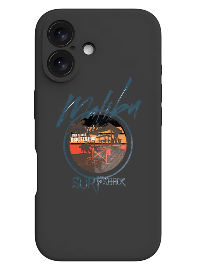 Theodor iPhone 16 Plus Black Protective Slim Fit Case Liquid Silicone Cover with Full Body Protection Anti-Scratch Shockproof Case For iPhone - maliby surf shock - Image 1