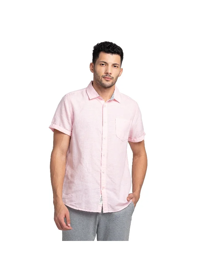 بيينغ هيومان Mens Pink Collared Short Sleeve Shirt