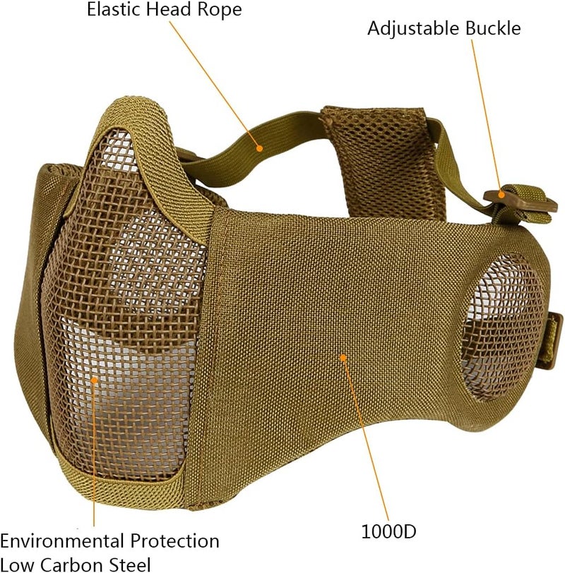 Aoutacc Airsoft Protective Gear Set, Half Face Mesh Mask with Ear Protection and Tactical Goggles for Adult Men Women BBS Paintball Shooting CS Survival Games Cosplay - Image 2