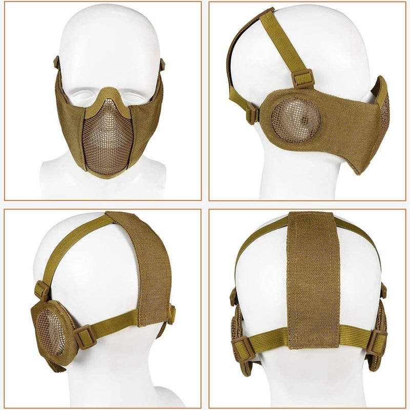 Aoutacc Airsoft Protective Gear Set, Half Face Mesh Mask with Ear Protection and Tactical Goggles for Adult Men Women BBS Paintball Shooting CS Survival Games Cosplay - Image 4
