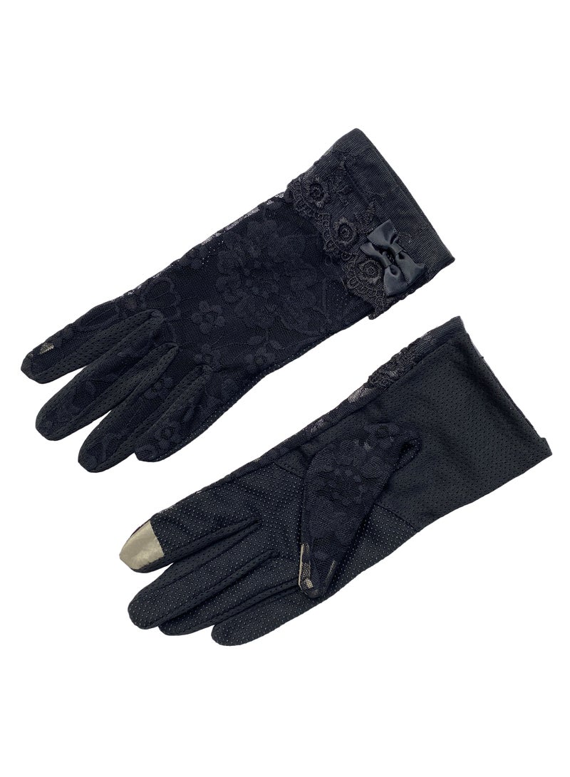 قفازات زهرية مزلقة أنيقة قصيرة القوس للنساء لحفلات الزفاف قيادة الدراجات (أسود) - Image 2