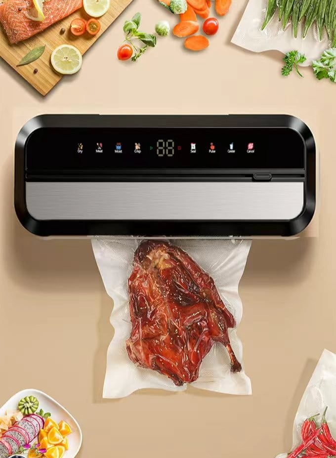 أديلي جهاز شفط الهواء من أكياس الطعام الأوتوماتيكي مع 7 أوضاع جافة ورطبة، يشمل 10 أكياس تفريغ لحفظ الطعام والتخزين طويل الأمد - Image 1