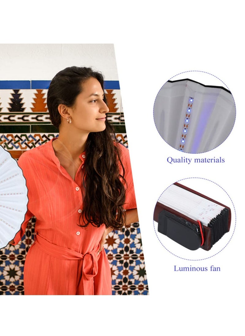 SYOSI 2PCS LED Flashing Hand Fan Chinese Bamboo and Nylon Cloth Light up Folding Hand Fan Stage Performance Props Fan Music Festival Party Ornaments  - Image 2