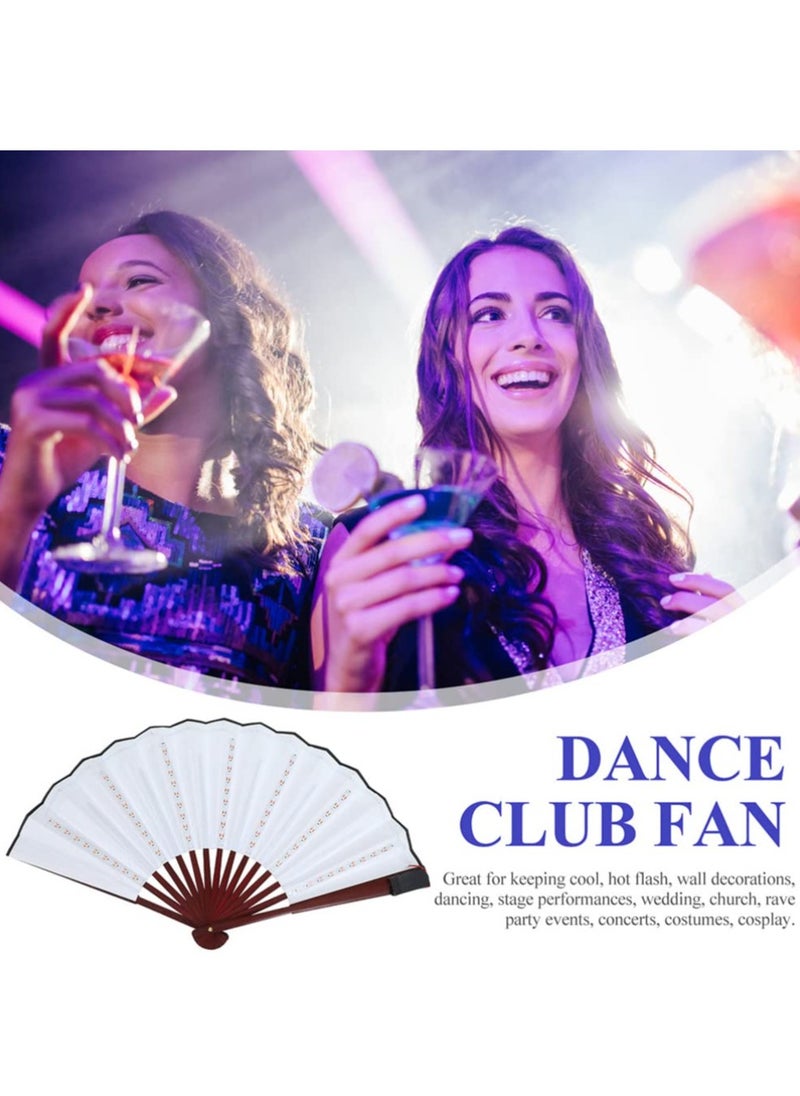 SYOSI 2PCS LED Flashing Hand Fan Chinese Bamboo and Nylon Cloth Light up Folding Hand Fan Stage Performance Props Fan Music Festival Party Ornaments  - Image 3