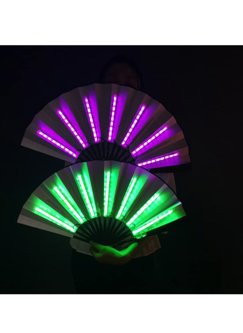 SYOSI 2PCS LED Flashing Hand Fan Chinese Bamboo and Nylon Cloth Light up Folding Hand Fan Stage Performance Props Fan Music Festival Party Ornaments  - Image 1