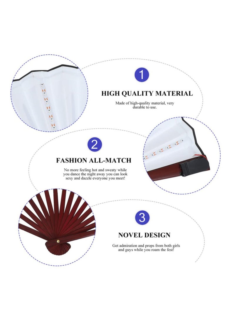 SYOSI 2PCS LED Flashing Hand Fan Chinese Bamboo and Nylon Cloth Light up Folding Hand Fan Stage Performance Props Fan Music Festival Party Ornaments  - Image 4