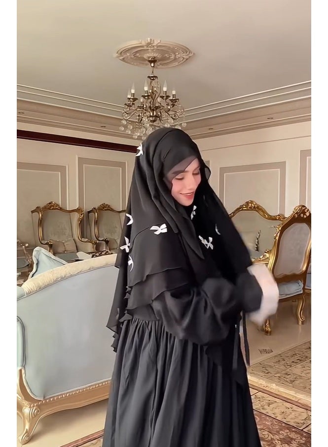 شيفون حجاب قوس حزام الرأس يرتديه النساء للصلاة وعيد الفطر وحجاب متكامل وحجاب - Image 2