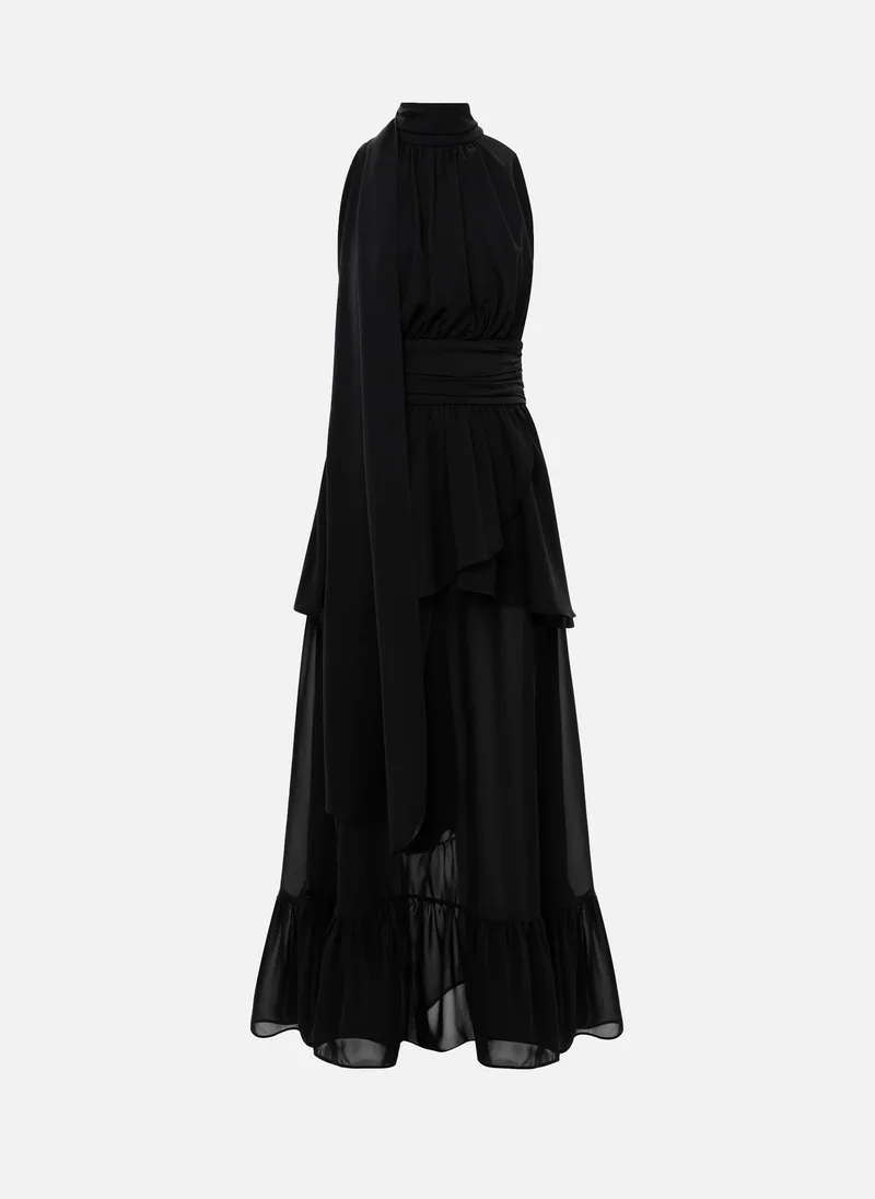 Lichi  Maxi dress with ribbons on the bodice and a semi-sheer skirt for Women | Best Price UAE
